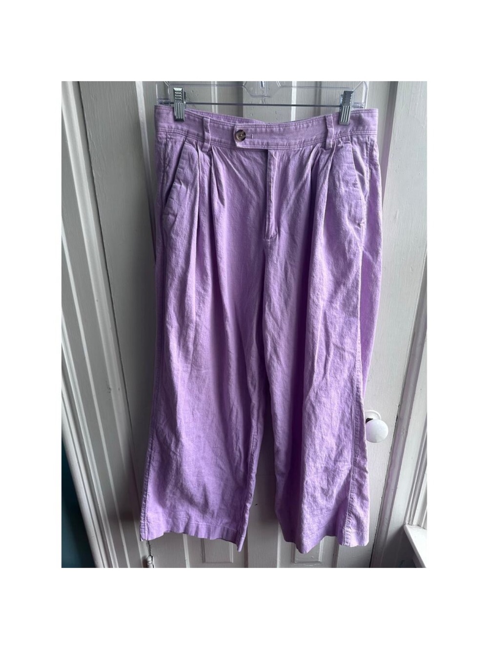 Banana Republic Linen-Blend Wide-Leg Pleated Trouser Pink Lavender - Picture 2 of 8